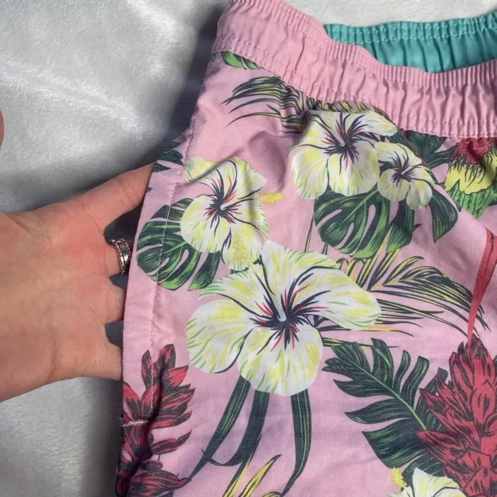 Goodfellow‎ & Co Mens Pink Tropical Parrot Floral Swim Trunks Shorts Size M